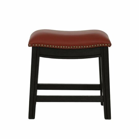 KD GABINETES 18 in. Saddle Stool in Burgundy Red Faux Leather - Set of 2 KD3686847
